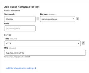 A screenshot of Cloudflare Tunnel showing a screen to add a public hostname