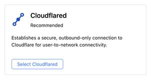 A screenshot of Cloudflare Tunnel showing the 'Select Cloudflared' button