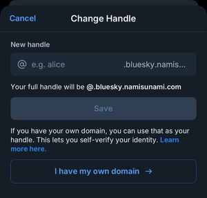 A screenshot of Bluesky's change handle view