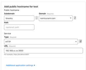 A screenshot of Cloudflare Tunnel showing a screen to add a public hostname