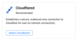 A screenshot of Cloudflare Tunnel showing the 'Select Cloudflared' button