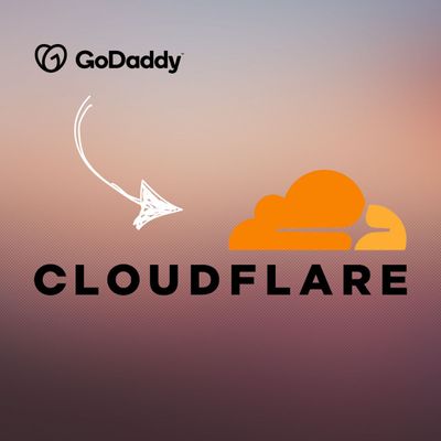 An arrow pointing out from GoDaddy's logo to Cloudflare's logo