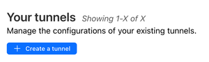 A screenshot of Cloudflare website showing the '+ Create a tunnel' button